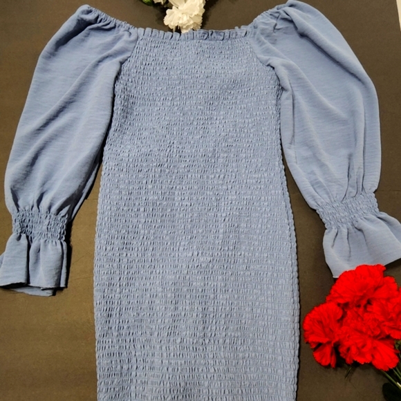 Off The Shoulder Tight Slimming Blue Dress - Picture 5 of 10